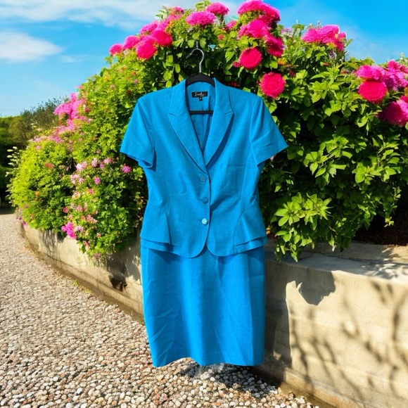Emily Vintage Vibrant Blue Blazer Jacket & Skirt Set - Picture 4 of 16